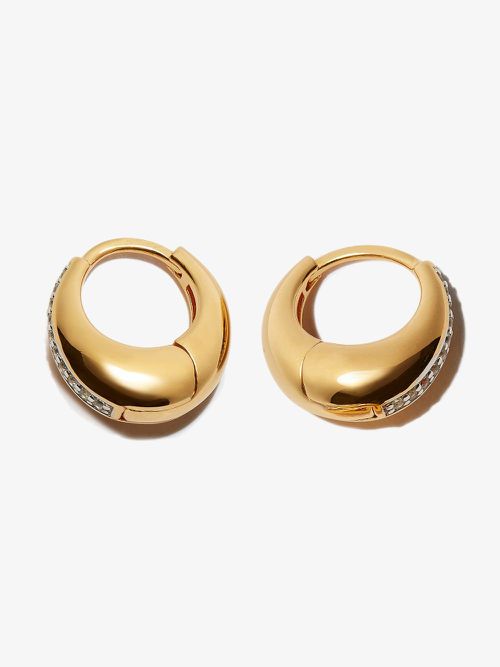 Gold Vermeil Topaz Graduated Hoop Earrings - Women's - Topaz/Pearl/9kt Yellow Gold