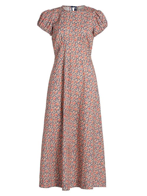 Women's Rhodia Floral Puff Sleeve Midi-Dress - Jardin Du Soleil