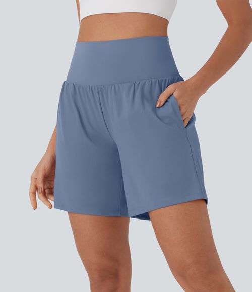 "Softlyzero™ Airy Super High Waisted 2-in-1 Cool Touch Yoga Shorts 7"" with Pockets Gym Short - Infinity