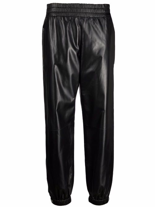 Elasticated leather trousers - Black