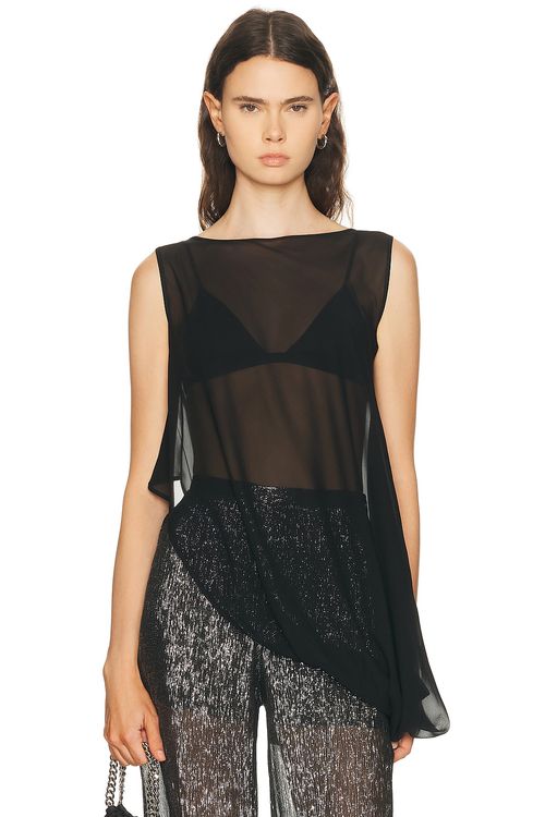 SEV Silk Side Drape Top in Black - Black. 36 also
