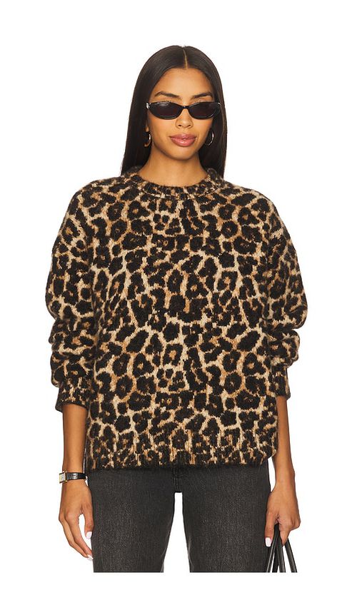 ANINE BING Sydney Crew Sweater in Black & Brown Leopard. L also in