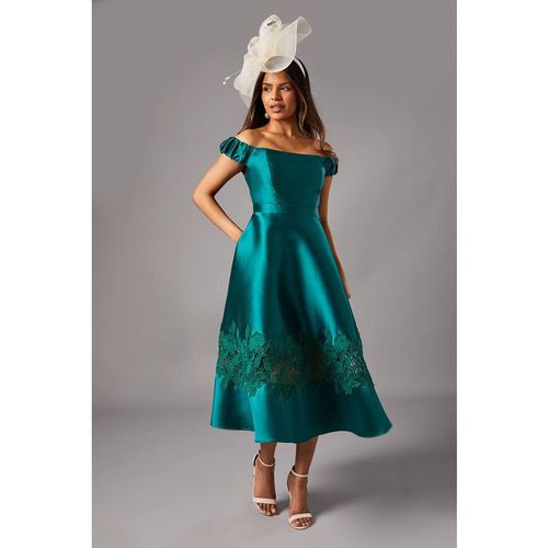 Coast Women's Petite Bardot Twill Midi Dress With Lace Trim in Emerald