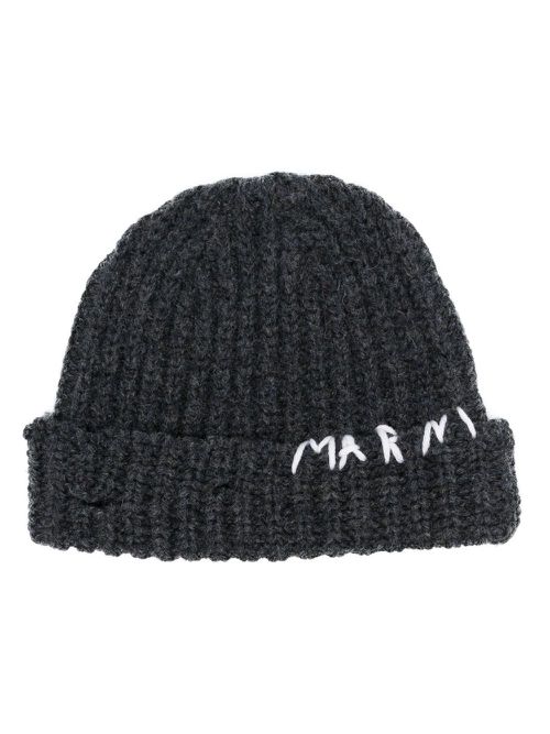 Logo-embroidered virgin wool beanie - Grey
