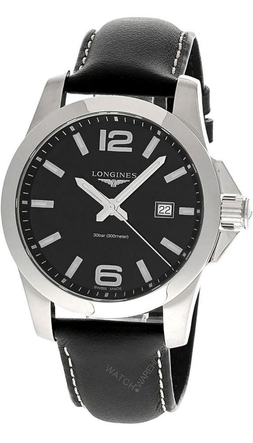 LONGINES Conquest 43MM Quartz SS Black LTHR Men's Watch L3.760.4.56.3 / L37604563