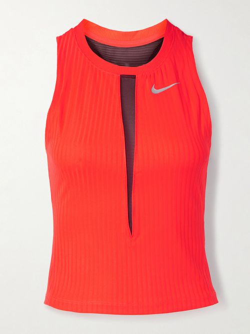 Court Slam Cutout Mesh-trimmed Ribbed Dri-fit Tennis Tank - Red