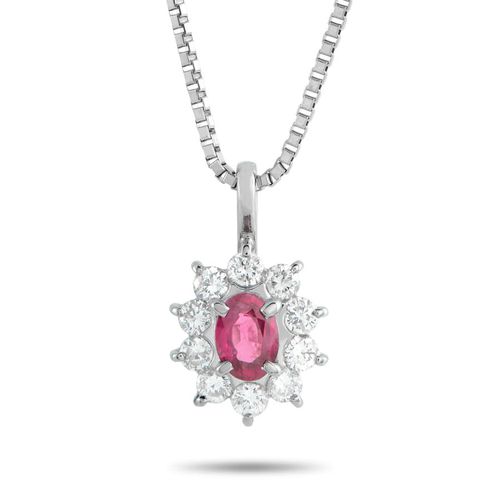 Pre-Owned Platinum 0.48ct Diamond and Ruby Pendant Necklace MF27 031626