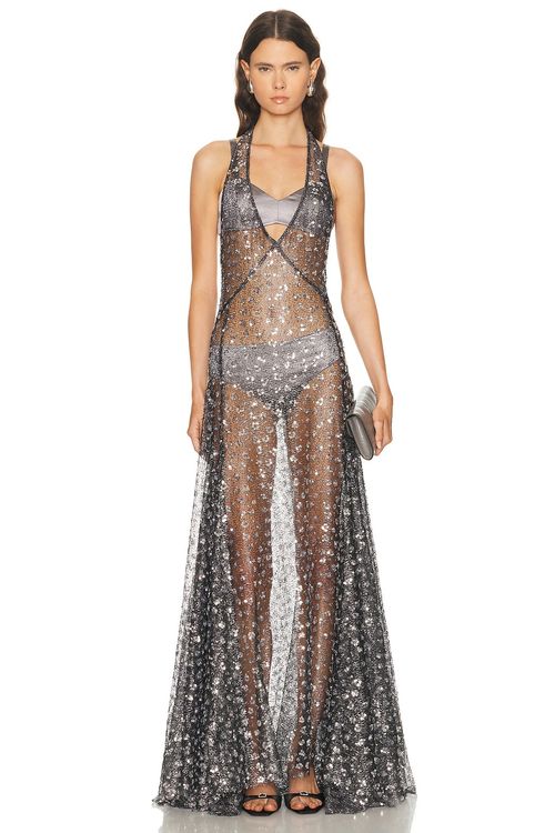 SIEDRES Matilda Dress in Grey - Metallic Silver. 40 also