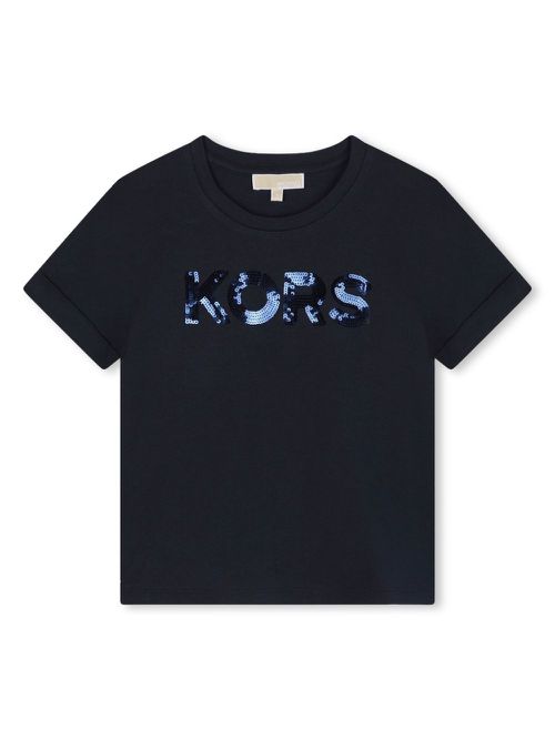 Sequinned-logo cotton T-shirt - Blue