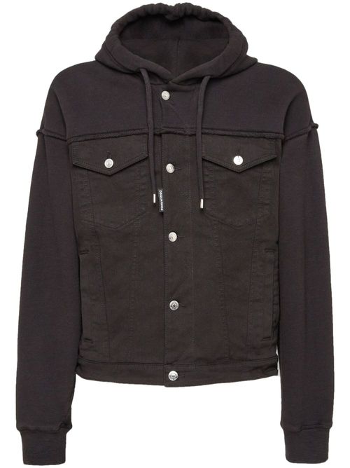 Ayered-hood denim jacket - Black