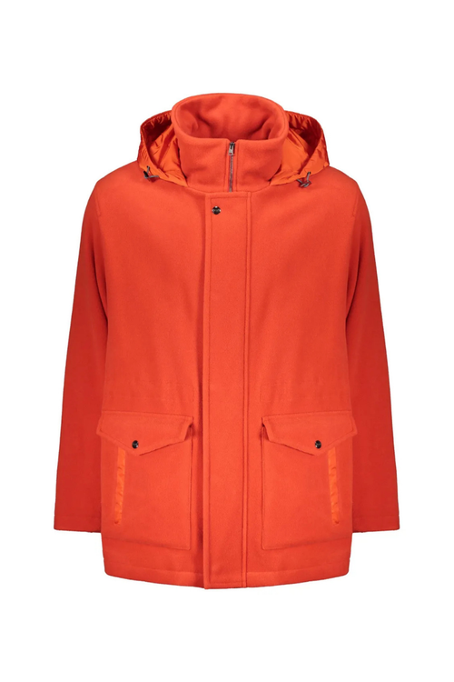 Wool-Blend Hooded Parka Coat — Orange