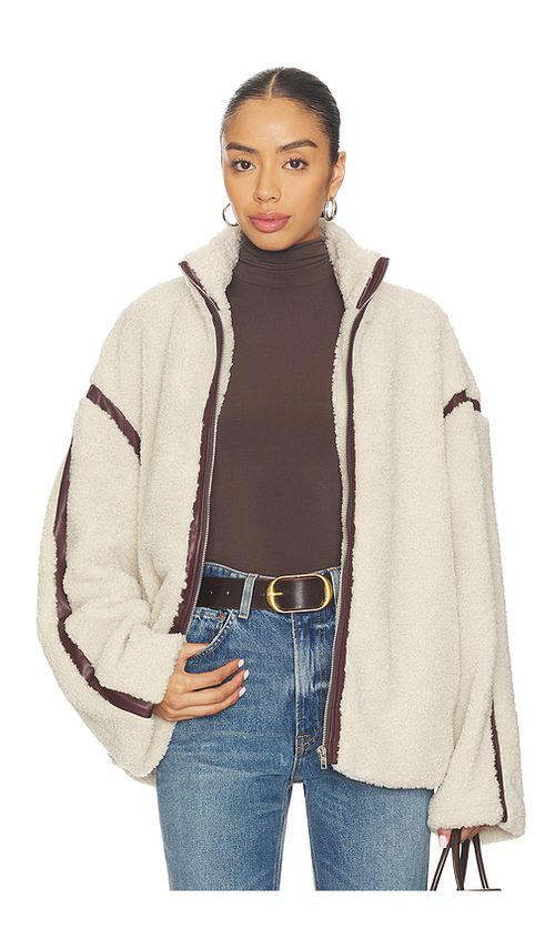 SNDYS Tatum Teddy Contrast Jacket in Beige. XL. Also in L, M, S, XS