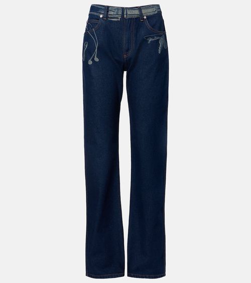 Printed mid-rise wide-leg jeans