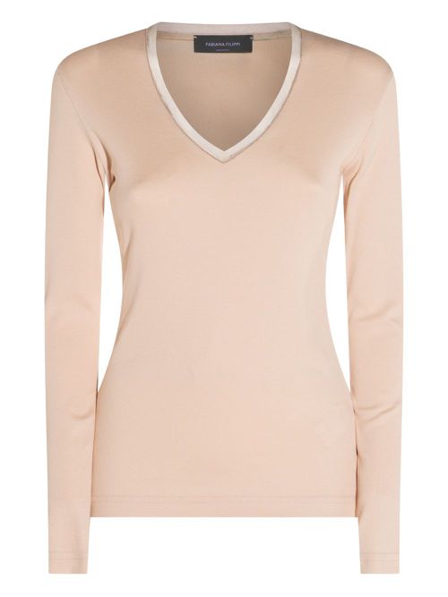 V-neck long-sleeve top - Neutrals