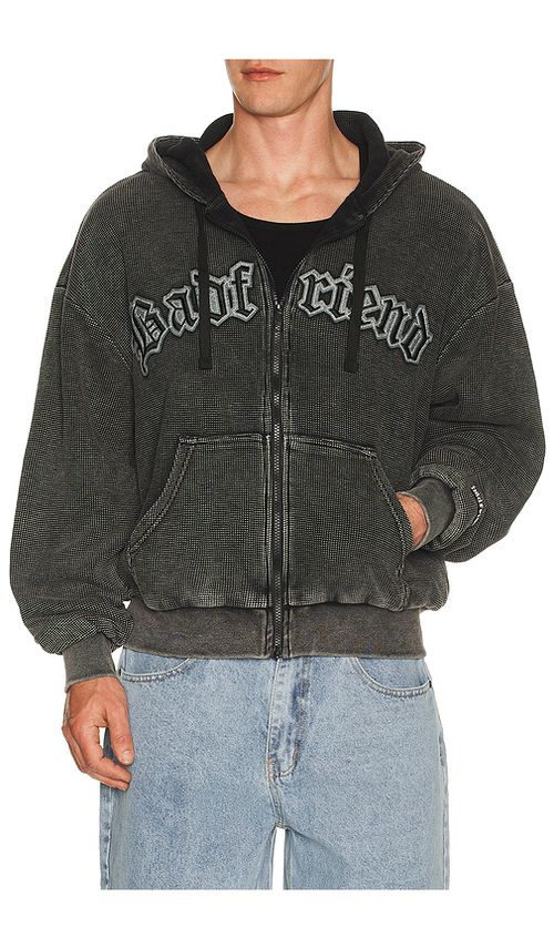 Badfriend Waffle Knit Full Zip Hoodie in Black. - L also in M, S, XL/1X