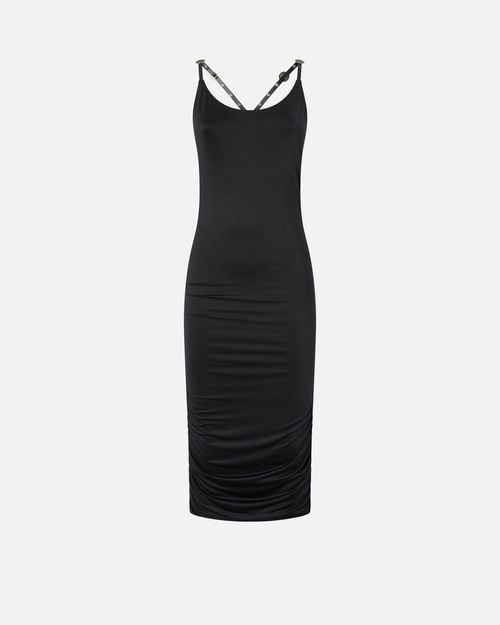 Shiny midi dress with crossed shoulder straps - L