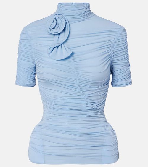 Floral-appliqué ruched top