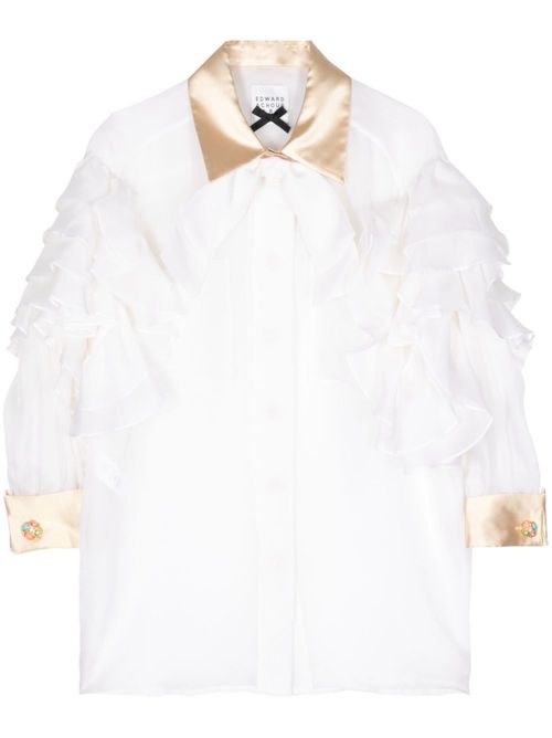 Ruffled silk shirt - White