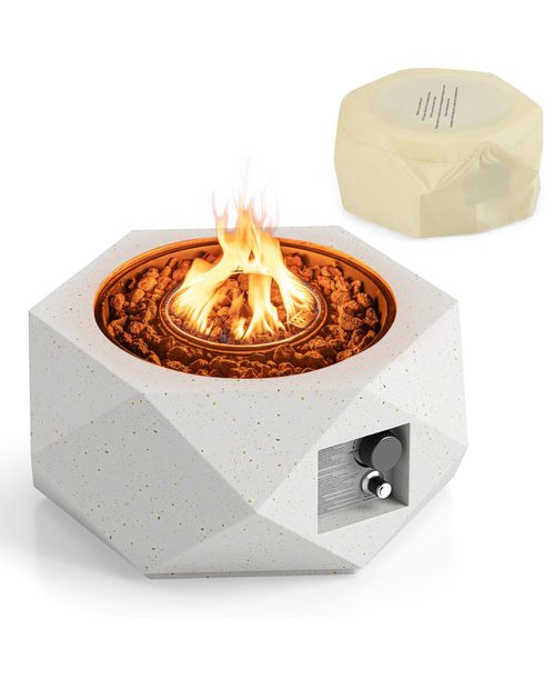 40000 Btu Hexagon Terrazzo Propane Fire Pit Table with Stainless Steel Burner - White