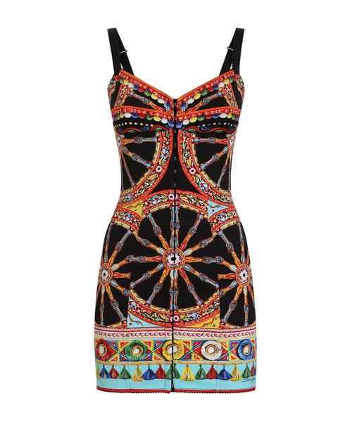 Carretto-print short Charmeuse dress