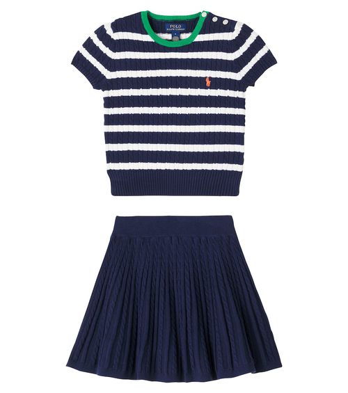 Knitted cotton top and skirt set