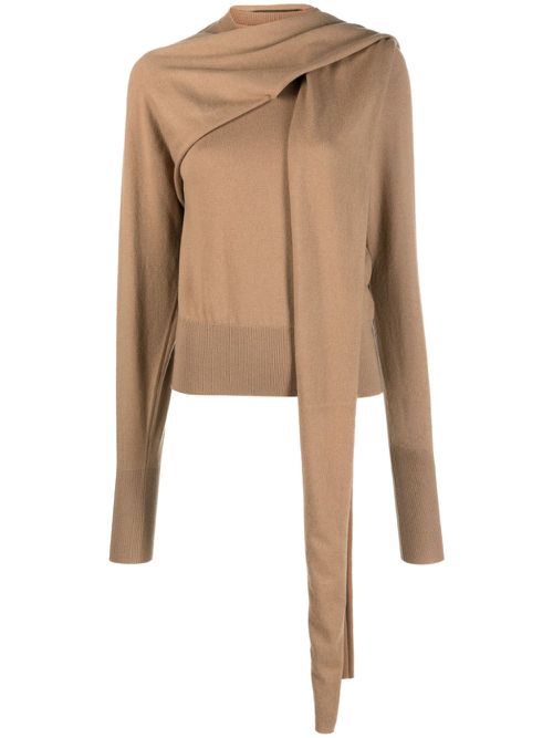 Attached-scarf cashmere jumper - Neutrals