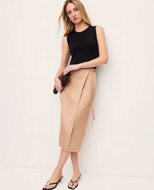 Ann Taylor Satin Wrap Midi Skirt