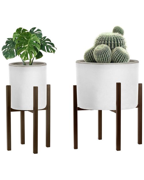 Set of 2 Adjustable Plant Stands Brown