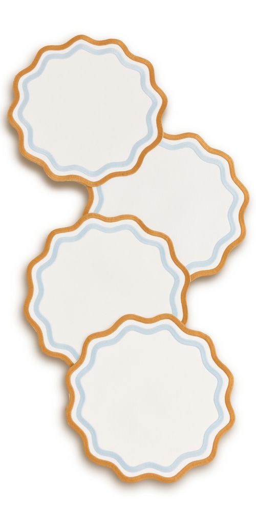 Set of 4 Linen Embroidered Place Mats Blue/Amber One Size