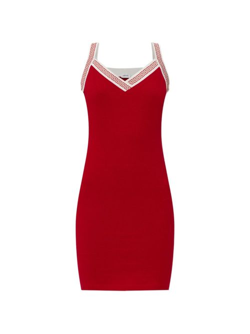 Red V Neck Knee Length Dress