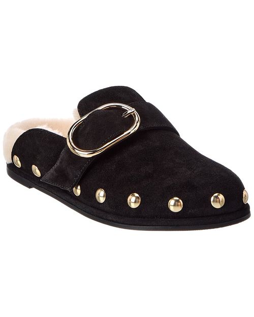 Studded Suede & Shearling Mule