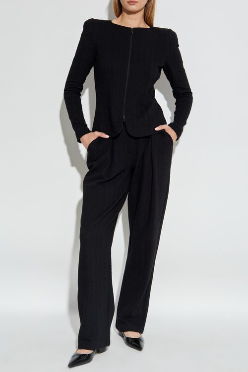 Herringbone Pattern Trousers, Women's, Black