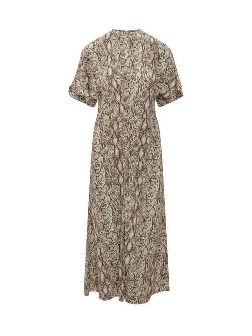 Beige Animal Print Round Neck Maxi Dress