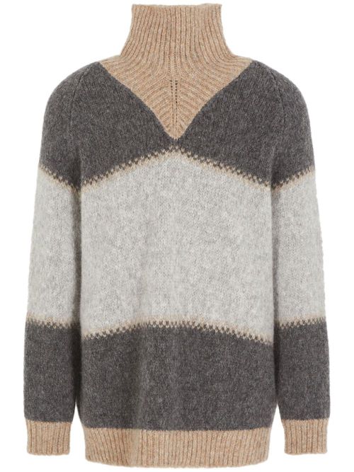 Colour-block high-neck jumper - Green