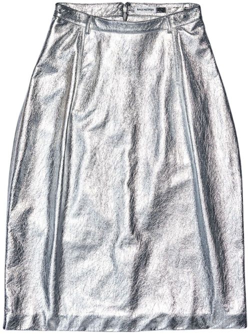 Metallic-effect lamb skin skirt - Silver