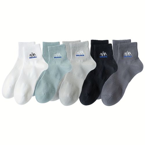 TEMU 5 Pairs Comfy Men's Crew Socks - Soft, Breathable, Moisture-wicking, Versatile Fashion Sports Socks For , Basketball, Running, And Casual Wear