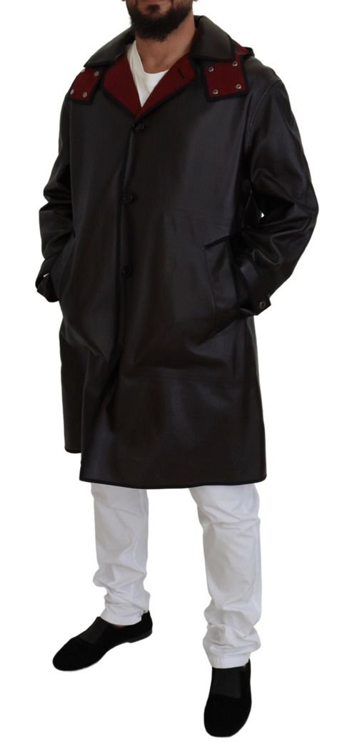 Hooded Cotton Trench Parka Coat — Black