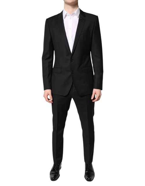 Virgin Wool Single-Breasted Pant Suit — Black