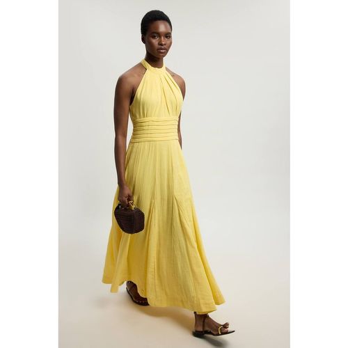 Karen Millen Women's Double Cloth Halterneck Midi Dress in Yellow