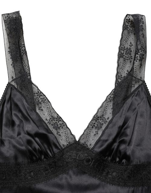 Silk Lace-Trim Camisole Tank — Black