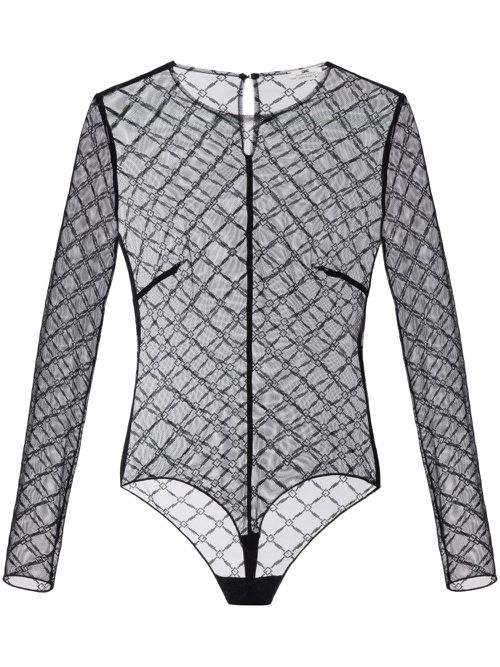 Jacquard tulle bodysuit - Black