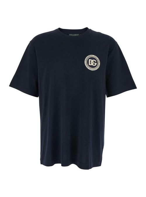 Blue Crewneck T-Shirt With Logo Embroidery On The Front In Cotton Man