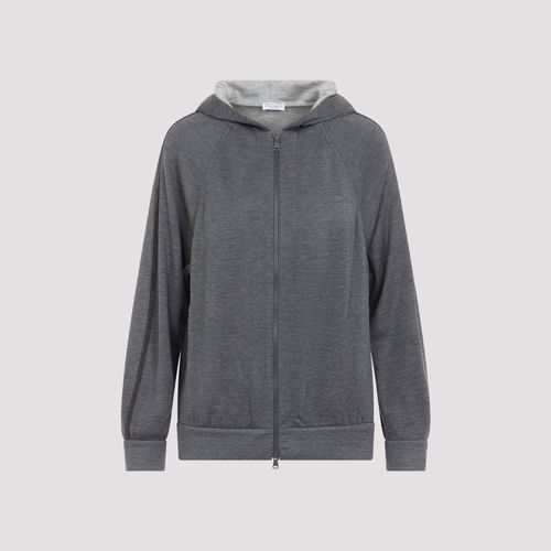 Women's Full-Zip Monile-Trim Cotton Silk Sweatshirt