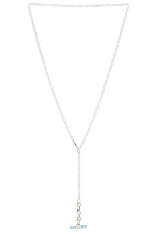 Loren Stewart Lunette Barbell Link Necklace in Sterling Silver & Blue Topaz - Metallic Silver. a