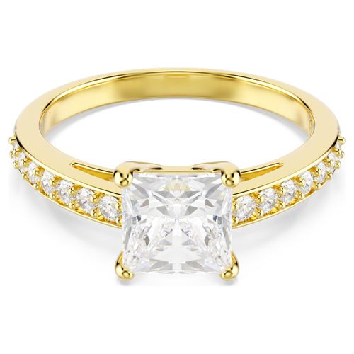 Attract ring, Square cut, Pavé, White, 18K gold finish