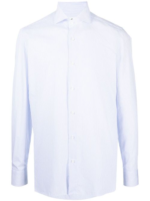 Cotton Vertical Striped Long Sleeve Button-Up Shirt
