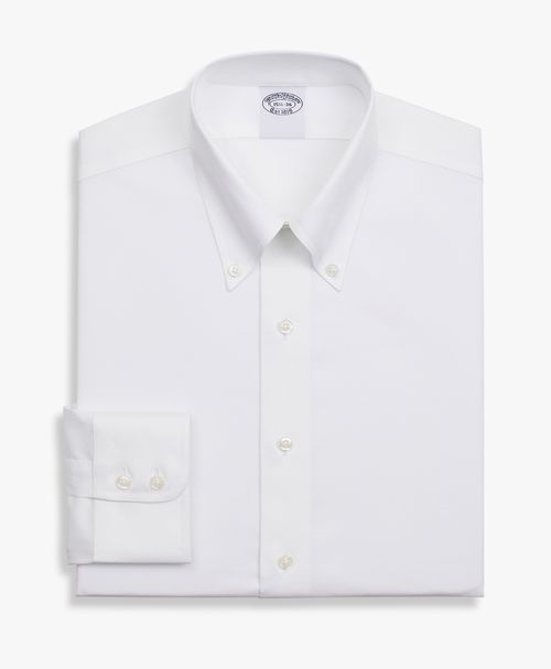 White Slim Fit Non-iron Stretch Supima Cotton Twill Dress Shirt With Button Down Collar