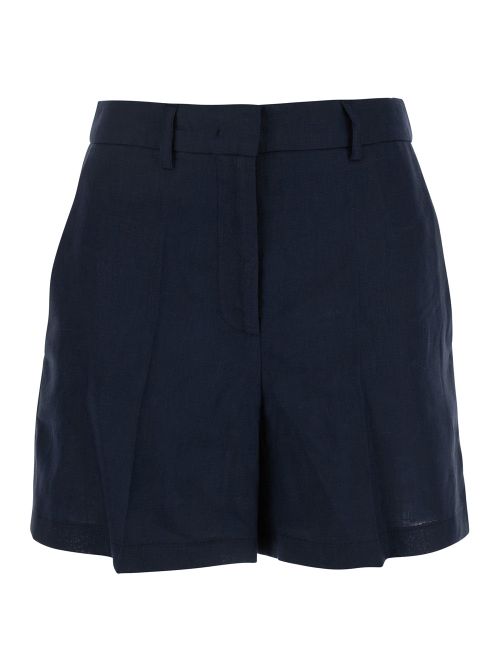 Tailored Linen Shorts — Navy