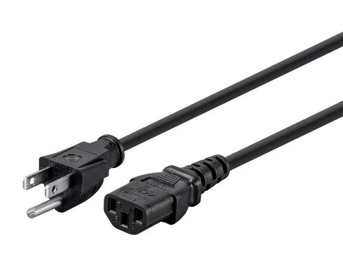 Power Cord - NEMA 5-15P to IEC 60320 C13, 18AWG, 10A/1250W, 3-Prong, Black, 20ft