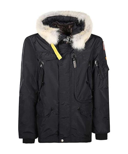 Fur-trimmed hooded down jacket